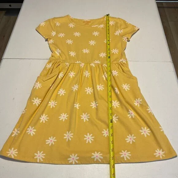 Cat & Jack Girls Yellow Floral Print Dress Size L 10/12 Cotton/Poly Blend - Picture 6 of 7